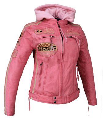 Motorrad Freizeit Damen Leder Jacke Biker Custom Lamm Leder Jacke Rosa Protektoren