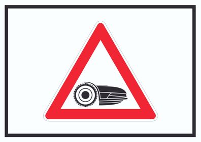 Achtung Mähroboter mit Symbol Schild