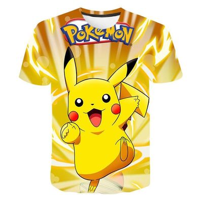 Pokemon T-Shirt für Kinder (Unisex) - Motiv: Pikachu + Blitze 130