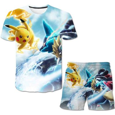 Pokemon T-Shirt & Hose für Kinder (Unisex) - Motiv: Pikachu & Lucario 130