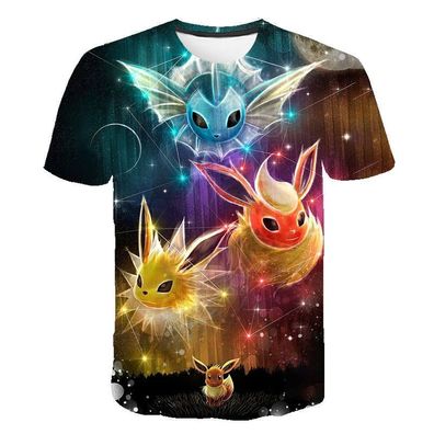 Pokemon T-Shirt für Kinder (Unisex) - Motiv: Evoli, Aquana, Flamara, Blitza 130