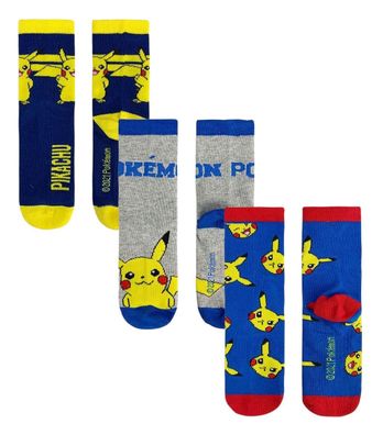 Pokemon Socken 3 Paar Unisex Kinder Pikachu 23-26