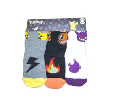 Pokemon Socken 3 Paar Pikachu Gengar Glumanda Unisex Kinder 23-26