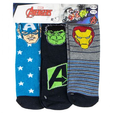 Marvel Avengers Socken 3 Paar Unisex Kinder Iron Man Hulk Captain America 31-34