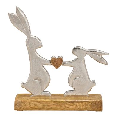 Hasen mit Herz aus Mangoholz und Metall