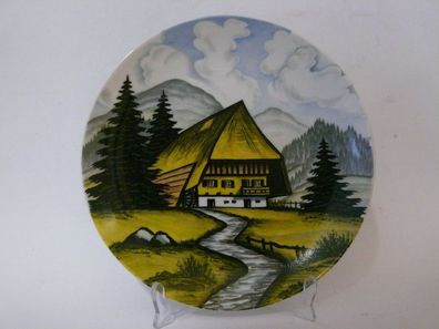 Vintage Wandteller Sammelteller Zierteller Hütte in Wald am Fluss Hand bemalt
