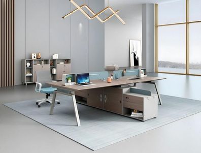 Trendiges Büro Set Modischer Schreibtisch Mit Dekorativem Bücherregal In Beige