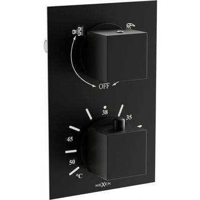 Mexen Cube Thermostat-Wannen-/Brausebatterie mit 2 Ausgängen, Schwarz - 77502-70