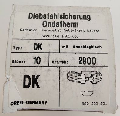 Oreg 10x Diebstahlsicherung mit Anschlagblech Typ DK 2900 Radiator Thermostat