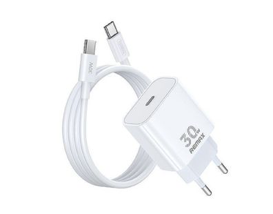 Remax, Ladegerät Figen Serie 30W GaN RC-C021 USB-C + USB-C/C Kabel 1M Weiß