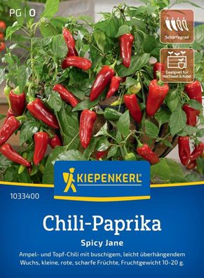 Chili-Paprika Spicy Jane, F1, Ampel- und Topf-Chili - scharfe Früchte