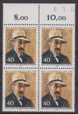 Berlin 1972 postfrisch 4er Block Oberrand MiNr. 434 125 Geburtstag von Max Liebermann