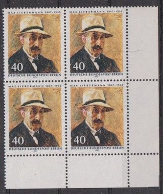 Berlin 1972 postfrisch 4er Block Ecke4 MiNr. 434 125 Geburtstag von Max Liebermann