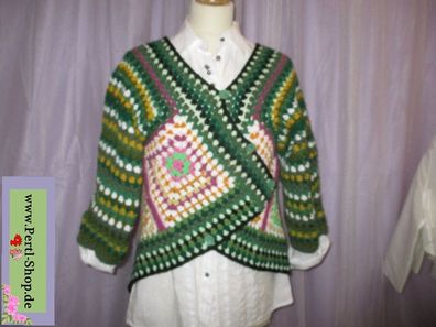 Handmade Jacke, Granny Square, Gr. 38, Häkeljacke, Bunt, Unikat, grün, gelb