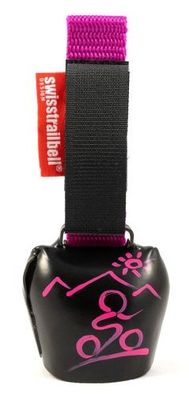 swisstrailbell® Black mit pinkem MTB, pinkes Band, Fahrradklingel, Trailbell