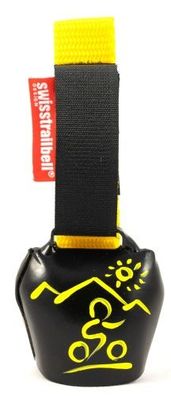 swisstrailbell® Fahrradklingel Black mit gelbem MTB, gelbes Band, Trailbell