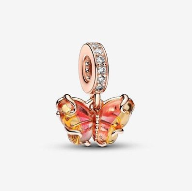 Pandora Rosafarbener & Gelber Murano-Glas Schmetterling Charm-Anhänger