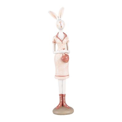 Clayre & Eef Dekorationsfigur Kaninchen 22 cm Weiß Rosa Kunststoff (Gr. 4x4x22 cm)