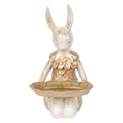 Clayre & Eef Dekorationsfigur Kaninchen 26 cm Beige Goldfarbig Kunststoff