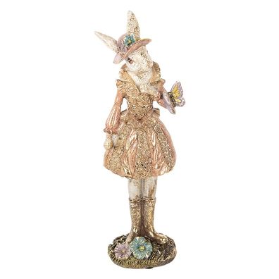 Clayre & Eef Dekorationsfigur Kaninchen 26 cm Beige Goldfarbig Kunststoff