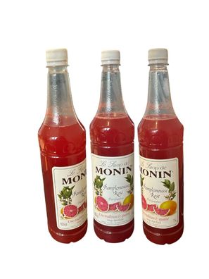 MONIN Pink Grapefruit Sirup – 3x 1L Flasche, Fruchtig-erfrischender Geschmack