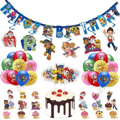 Paw Patrol Geburtstagsdeko Set - Luftballons, Banner & Kuchenaufsätze