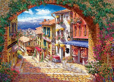Blick durch den mediterranen Torbogen