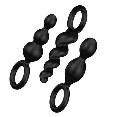 Satisfyer Booty Call Set mit stimulierender Textur - 3 schwarze Analkugeln