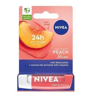 Nivea Peach Shine Lip Balm, 4,8 g