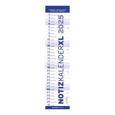 Notizkalender XL BLAU 2025 - Streifenplaner 2025