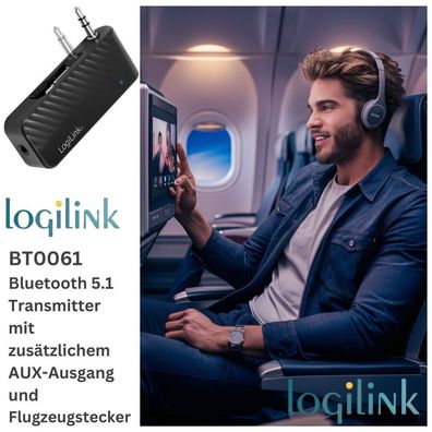 Bluetooth 5.1 Audiosender Audio-Transmitter AUX-Ausgang Flugzeugstecker BT0061