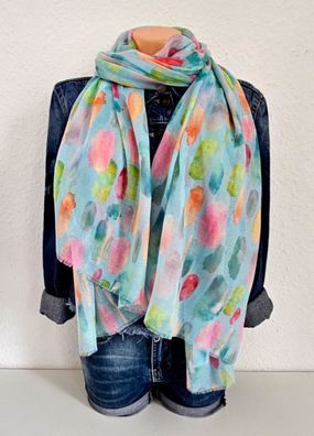 Blogger XXL Schal Tuch Halstuch Scarf bunter Print Viskose/Baumwolle Blau/Bunt