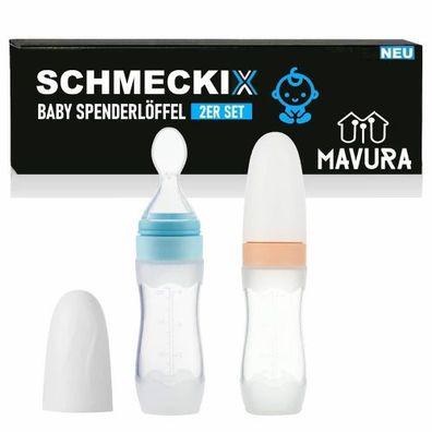 Schmeckix 2 Silikon Fütterung Flaschen Mit Löffel Milch Sicher Baby-Geschirr Kinder