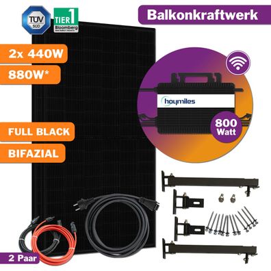 880W Balkonkraftwerk Bifazial mit 800W Hoymiles Inverter & Halterung Komplettset