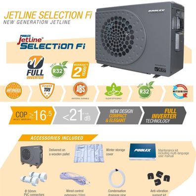 Poolex Jetline Pool Wärmepumpe Fi 9,5kW Full-Inverter 40-50m3 WIFI Salz kompatibel