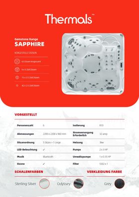 Thermals Whirlpool Sapphire by Superior Spas 220 x 220 x 96 5-6 Personen 62JETS