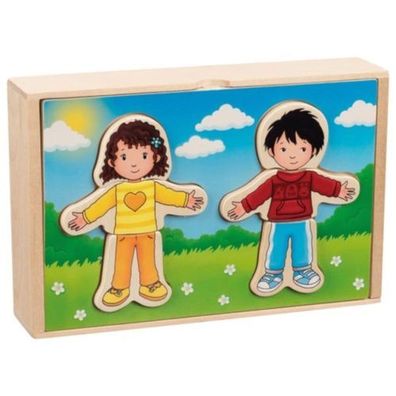 goki Anziehpuppenpuzzle Junge und Mädchen im Holzkasten 57475 Holzpuzzle NEU