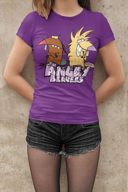 Retro The Angry Beavers Biber Brüder Comic Damen T-Shirt Tailliert Bio-Baumwolle