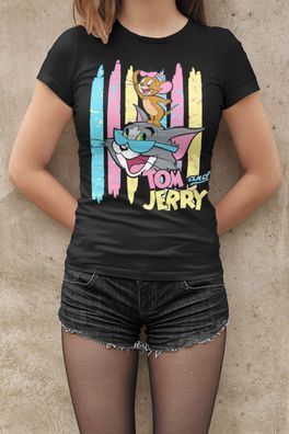 Retro Tom & Jerry Cartoon Serie 90s Comic Damen T-Shirt Tailliert Bio-Baumwolle