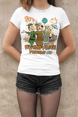 Retro Yogi Bear Yogi Bär Cartoon Comic Damen T-Shirt Tailliert Bio-Baumwolle