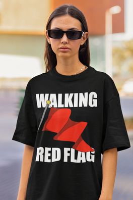 Walking Red Flag karneval Urlaub Heiraten Damen T-Shirt Oversize Bio-Baumwolle