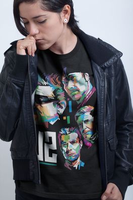 Retro Musik U2 Bono the Edge Adam Clayton Bio Damen Tailliert T-Shirt Baumwolle