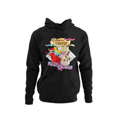 Retro Lustige Cow Chicken Huhn Kuh Serie 90s Nickelodeon Damen Bio Hoodie S-XXXl