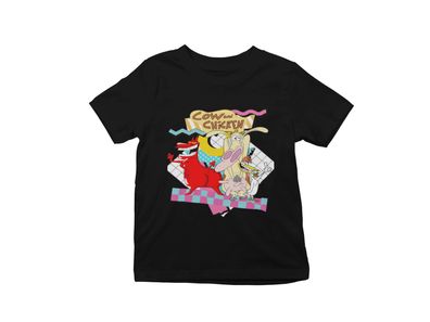 Retro Lustige Cow Chicken Huhn Kuh Serie 90s 80s Kinder Bio Baumwolle T-Shirt