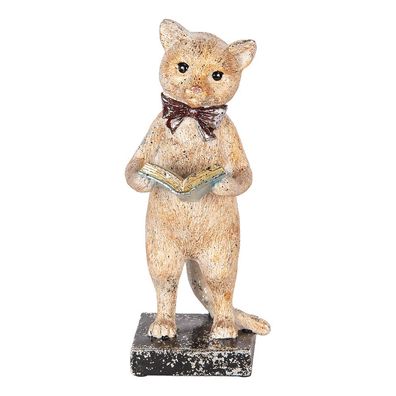 Clayre & Eef Dekorationsfigur Katze 27 cm Beige Goldfarbig Kunststoff