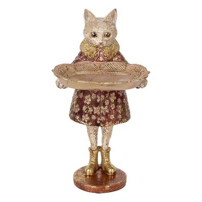 Clayre & Eef Dekorationsfigur Katze 27 cm Beige Goldfarbig Kunststoff