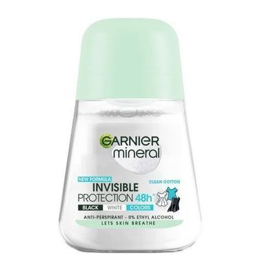 Garnier Mineral Invisible Schutz Clean Cotton Antitranspirant Roll-On, 50 ml