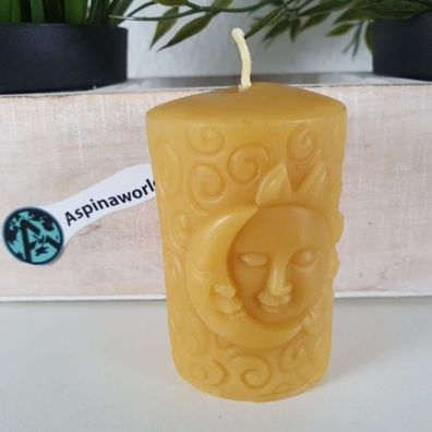 Bienenwachskerze mit Sonne und Mond 7 cm
