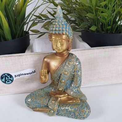 Sitzende Buddha Figur Mintgrün 14 cm