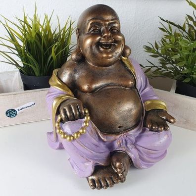 Deko Buddha Figur mit dickem Bauch 22 cm lila